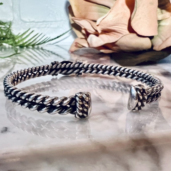 Vintage 925 Genuine Turquoise Cable Cuff Adjustable Bracelet Sterling Silver - Picture 8 of 9